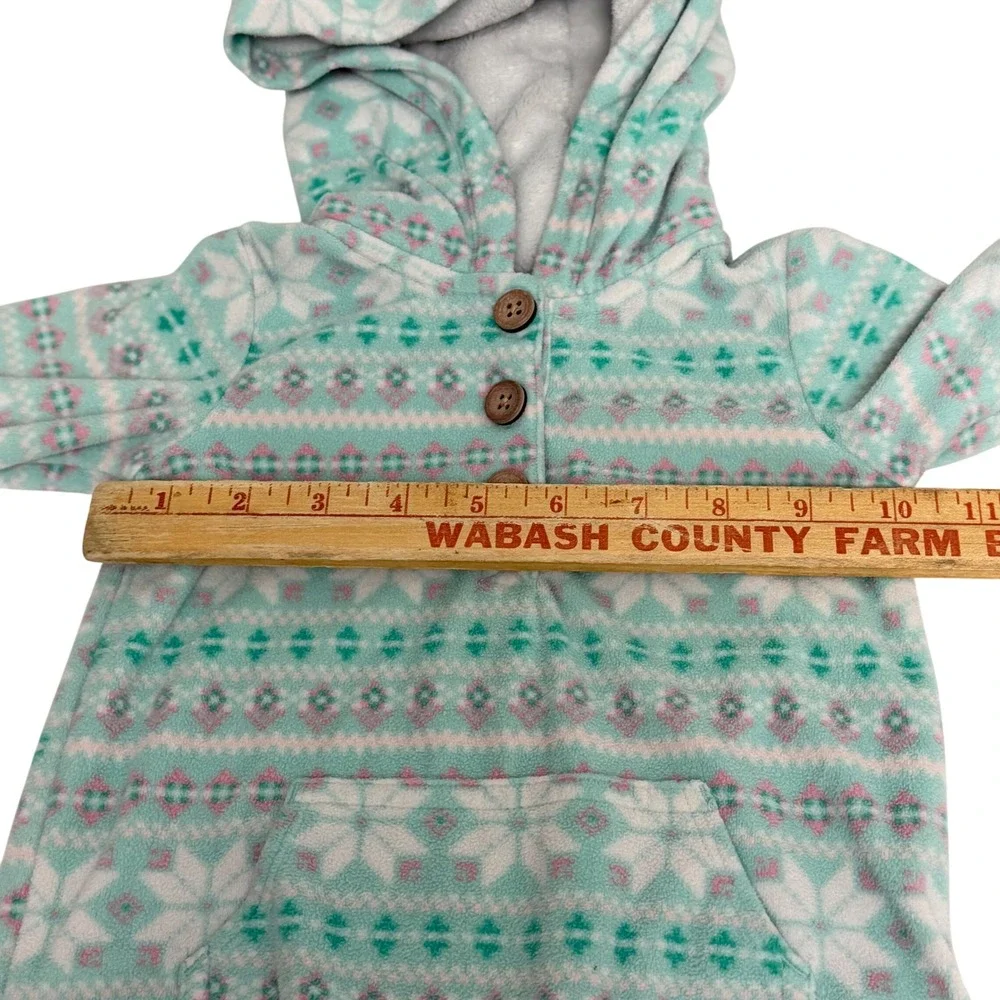 Carters Baby Girl 18M Mint Green Fair Isle Snowflake Fleece Hooded Jumpsuit